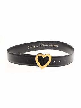 Moschino Cheap & Chic Black Leather Belt with Gold Heart Buckle Size EU (IT) 46